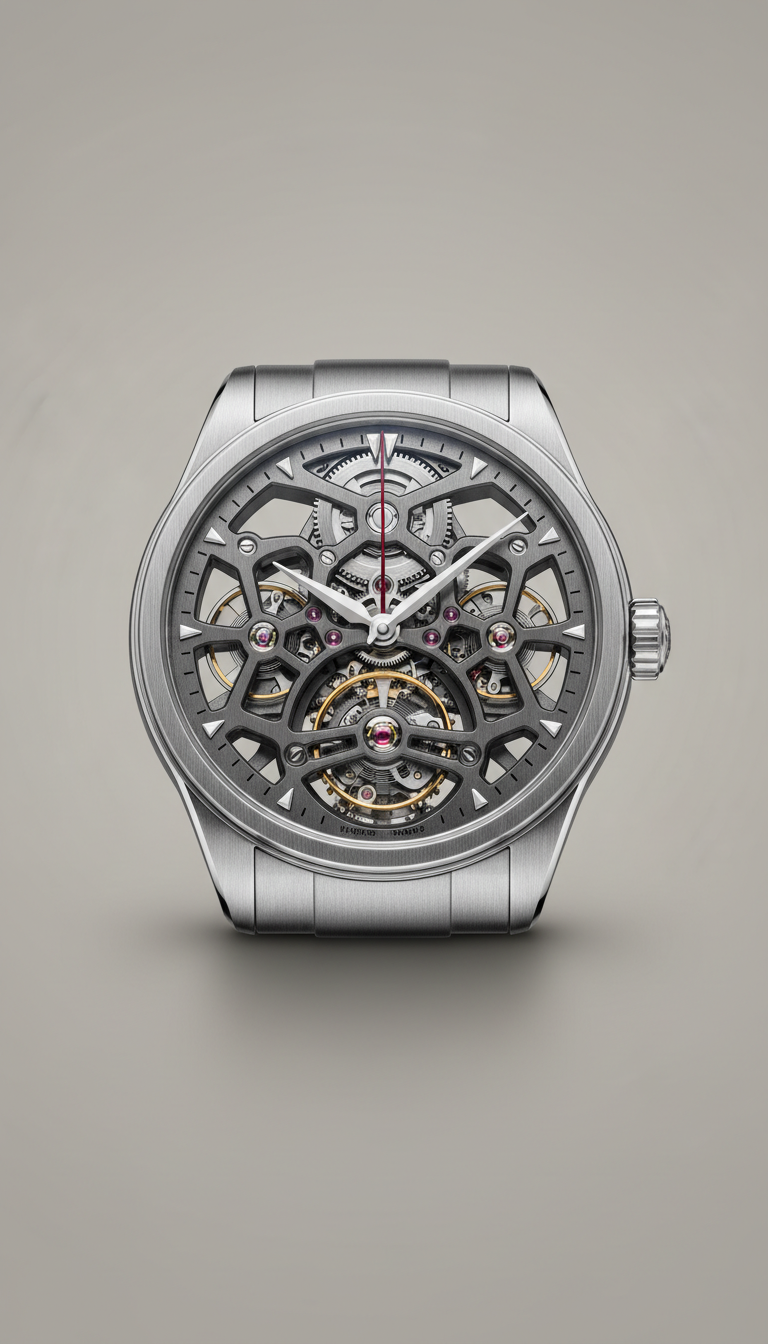 Tourbillon squelette en platine brossé*