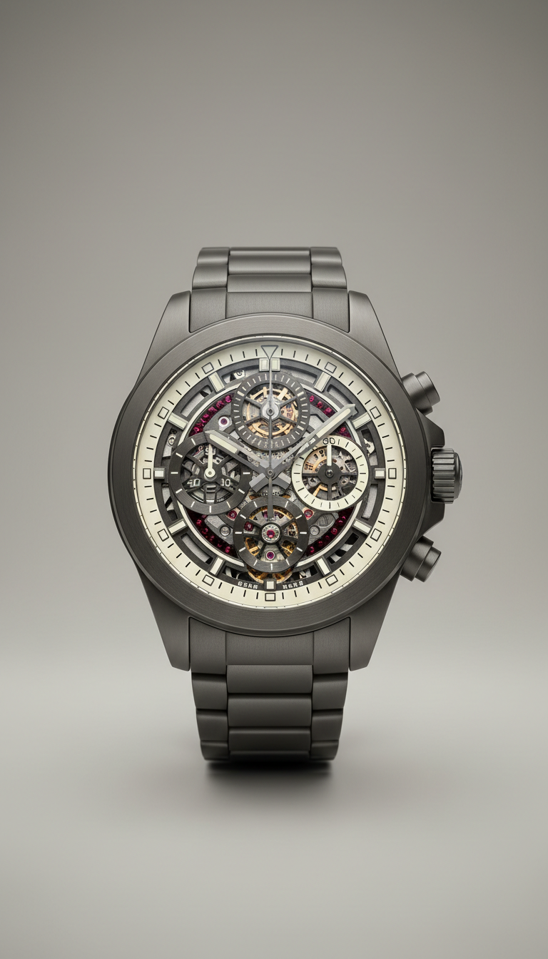 Chronographe ajouré en céramique grenat.